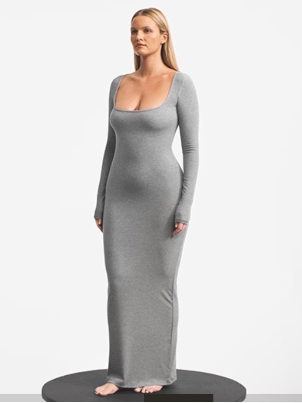 Skims Plus Size Heather Gray Soft Lounge Long Sleeve Slip Ribbed Maxi Dress